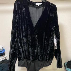 Good American Black Velvet Thong Bodysuit